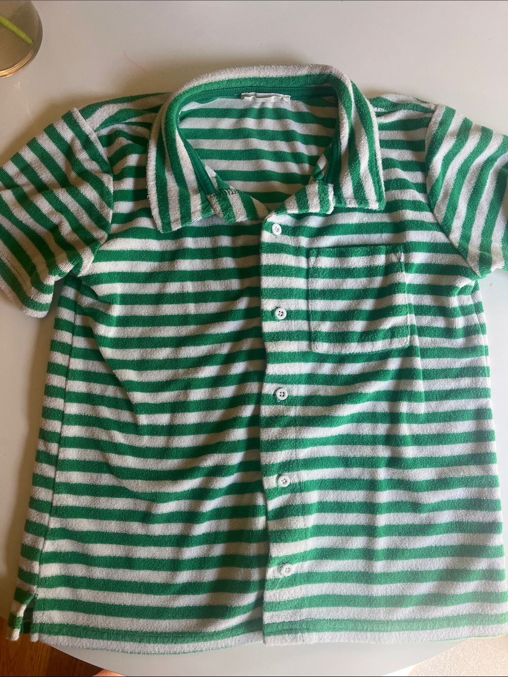 Minnow GUC Terry Kids Green & White Striped Polo Shirt size 9/10y